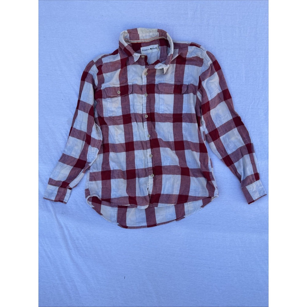 The Normal Brand Flannel Shirt Long Sleeve Button Up Red/White‎ 100% Cotton Sz L